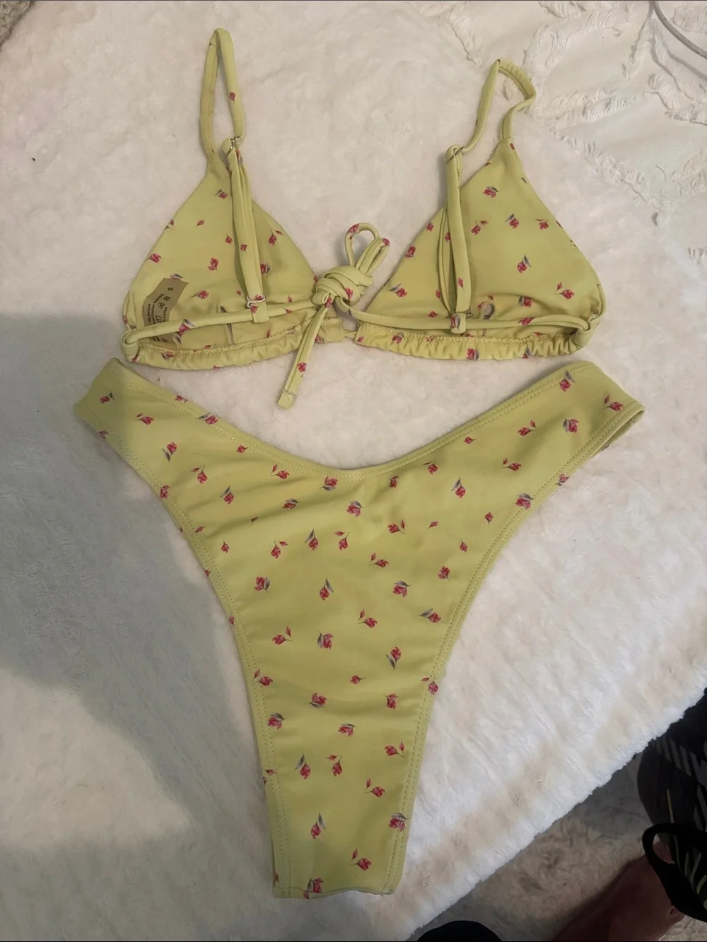 Yellow Floral Triangle Bikini Set with Matching Cover-Up